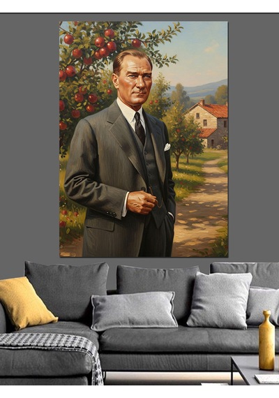 Mustafa Kemal Atatürk Ve Meyve Bahçesi Dekoratif Kanvas - Mdf Ahşap Tablo