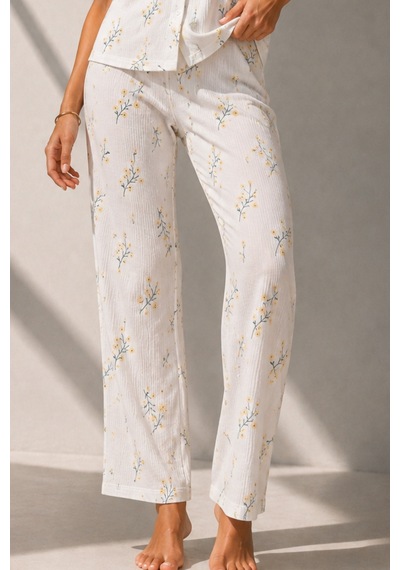 Kadın Klasik Doğal Düğme Gece Çok Renkli Pijama Takımı