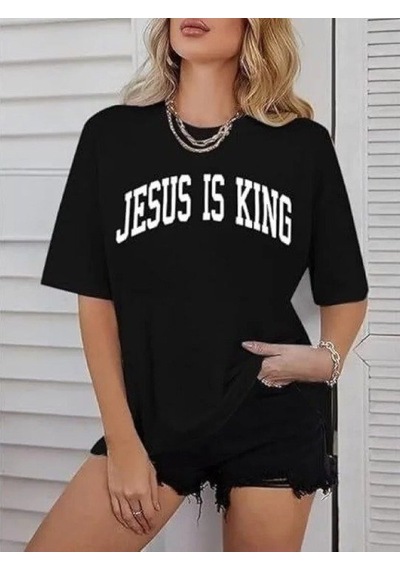 Modi Kadın Bisiklet Yaka Kısa Kol Baskılı T-shirt - Siyah Açık Siyah