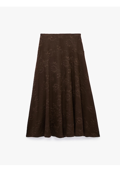 Koton Pileli Floral Dokulu Midi Kloş Midi Etek Kahverengi 7wak10081ek Kahve