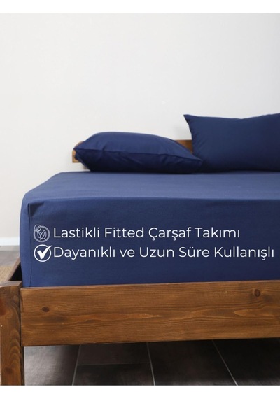 Rozet Tekstil Lacivert Lastikli Çarşaf Takımı Fitted Pamuklu Kumaş Yastık Kılıflı Lacivert 200 X 200 Genel