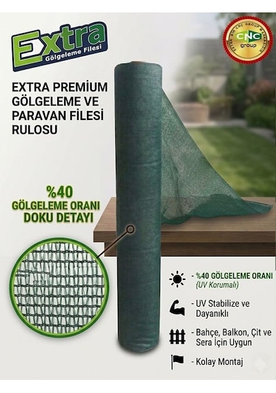 Yeşil Extra Gölgeleme Filesi%40 Gölgeleme - 30 Gr/m2-1,5 Mt. X 100 Mt