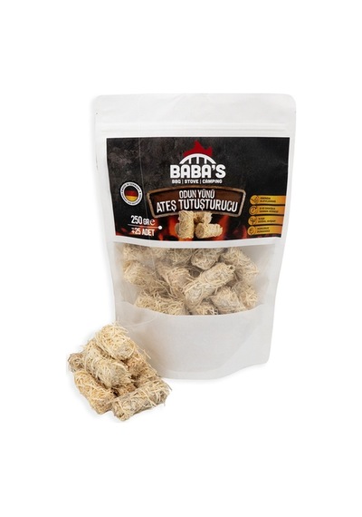 ODUN YÜNÜ TUTUŞTURUCU / BBQ, MANGAL, SOBA, ŞÖMİNE TUTUŞTURUCU / 25 AD - 250 GR / BABA'S BBQ