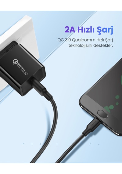 Ugreen Usb-a To Micro Usb Hızlı Şarj Kablosu 0,5 Metre, Siyah, 60135