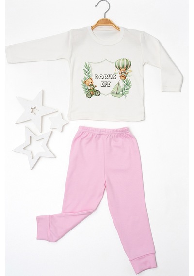 Pia Baby İsme Özel Erkek Çocuk 2 Adet Pijama Takımı %100 Pamuk Penye İsim Baskılı Kişiye Özel Kreş Pijaması Hediye Seti 10422p15pi Krem