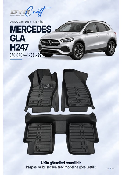 Otocraft Mercedes Gla H247 2020-2026 Araca Özel Deluxrider Lüks Havuzlu Paspas Tam Set 3 Parça
