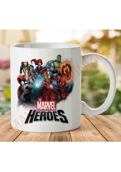 1-1135 Marvel Kahramanlar İki Tarafı Baskılı Kupa Bardak.jpg Çok Renkli