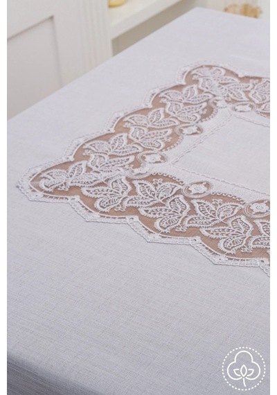 Beril Lüx Dantelli Keten Kumaş Gri Masa Örtüsü 160x230 Cm - 1122 Çok Renkli