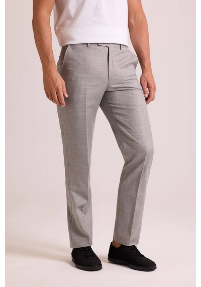 Erkek Gri Regular Fit Yün Kumaş Pantolon