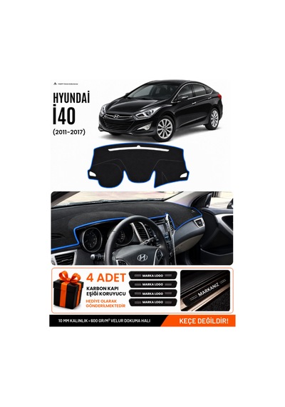 Hyundai İ40 2011-2017 Uyumlu Torpido Koruma, Torpido Örtüsü, Torpido Kılıfı - Siyah Mavi