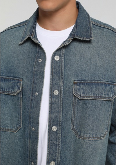 Colin's Colins Oversize Fit Erkek Mid İndigo Denim Shacket Cl1082674 Q1.v1 Dn45147