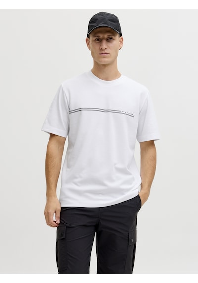 Jack & Jones Erkek Bisiklet Yaka Minimal Logo Baskili Tisört - Fusion - 12289936 Beyaz
