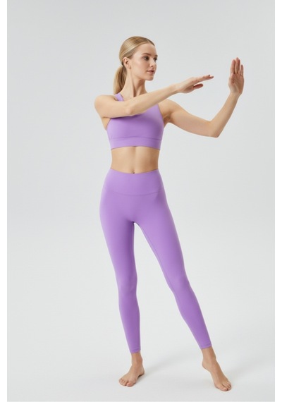 Yüksek Bel Toparlayıcı Tayt & Spor Sütyeni Takım Mor Lavanta Pilates Fitness Set Mor Lavanta