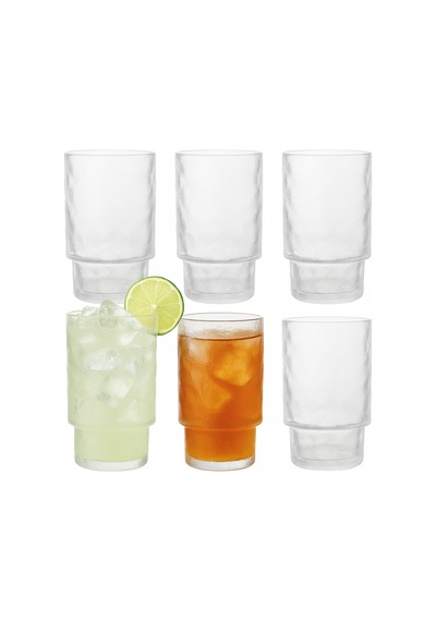 Buzul Desen Uzun Mesrubat Seti - Hill Model Bardak Takımı 6 Lı - 345 Ml. Şeffaf