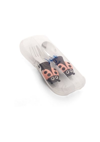 Uğurböceği Premium Çocuk Bpa'sız Silikon Saplı Paslanmaz Çelik Uçlu Çatal-kaşık/saklama Kutusu 9+ay Siyah - Pembe