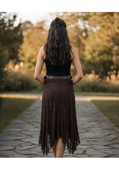 Intive Lingerie Intive Moda Ağır Güpür Dantelli Asimetrik Kesim Astarlı Kemerli M Kahverengi