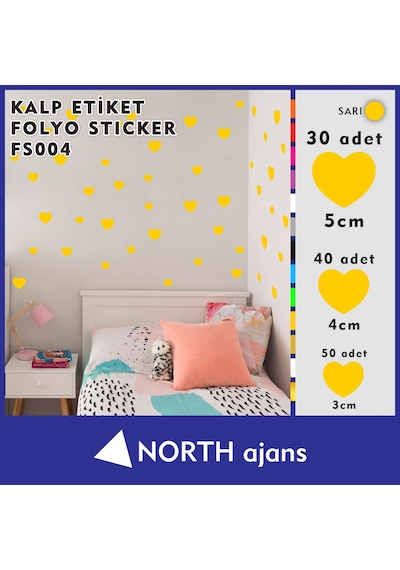 Kalp Folyo Duvar Sticklerı Sarı