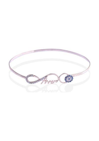 Sonsuzluk Nazar Boncuklu Annem Yazılı Rose Gold Kaplama Gümüş Kelepçe Gümüş