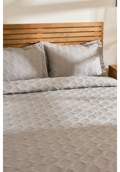 Kaşmir Home Greta Geometrik Çift Kişilik Yatak Örtüsü Takımı Koyu Gri 230x240 cm