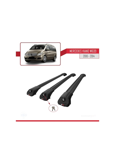 Mercedes Viano 2010-2014 Arası İle Uyumlu Ace-1 Ara Atkı Tavan Barı Siyah 3 Adet Bar