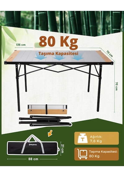 Kingcamp Granite Pro Xl 136x70 Katlanır Lux Kamp Masası Ahşap - Gri