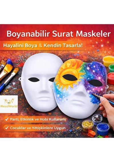 Mey İthalat Boyanabilir Surat Model Maske Lastikli Kendin Tasarla