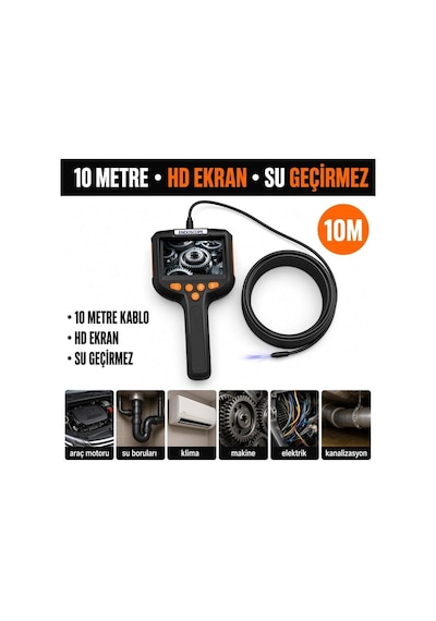 10 Metre Endoskop Yılan Kamera Ip67 Su Geçirmez 4.3"hd Ekranlı Ledli Tek Kameralı