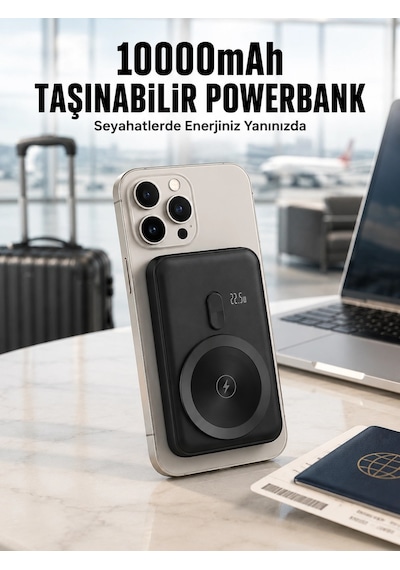22.5w Hızlı Şarj Destekli Manyetik Powerbank Kompakt Tasarım Yeni Nesil Siyah