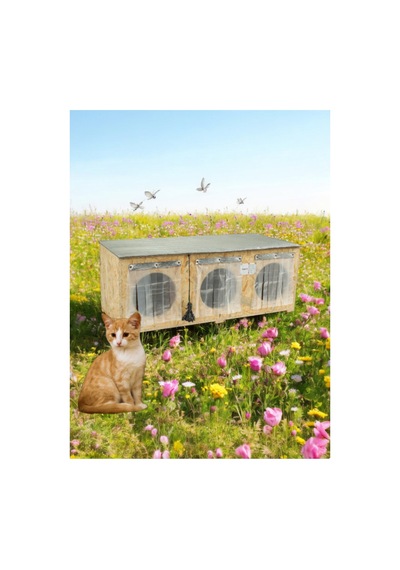Kedi Evi Kedi Yuvası 3 Bölmeli 3 Kedilik Su Ve Isı Yalıtımlı
