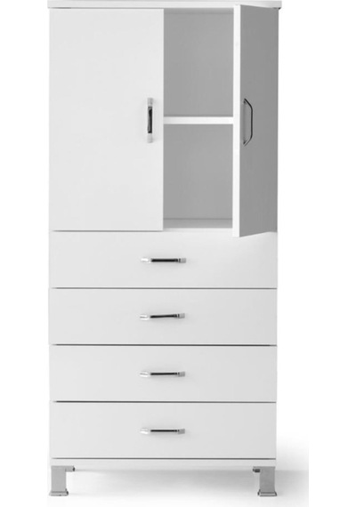 4 Çekmeceli Raflı Elbise Dolabı 61X44X128Cm-Beyaz