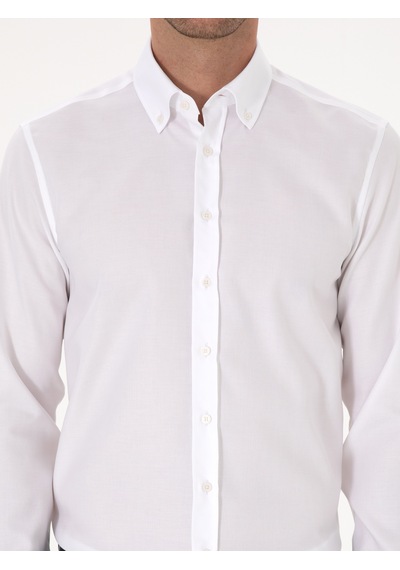 Cacharel Beyaz Slim Fit %100 Pamuk Yakası Düğmeli Oxford Gömlek 15841036