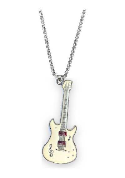 Beyaz Gitar Paslanmaz Çelik Kolye Gümüş