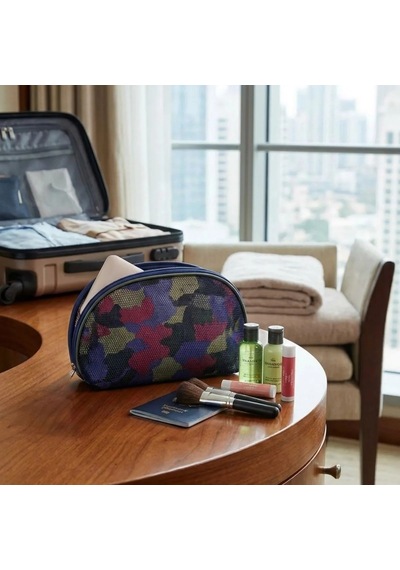 Veraura Lifestyle Çok Renkli Kamuflaj Makyaj Çantası File Detaylı Seyahat Tipi Kozmetik Organizer El Çantası