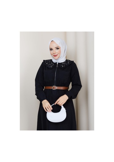 Hb Harma Time Butik Kadın Taş Detaylı Fermuarlı Kemerli Tesettür Kot Siyah Elbise Siyah Siyah Hb Harma Time Butik Kadın Taş Detaylı Fermuarlı Kemerli Tesettür Kot Siyah Elbise Siyah Siyah