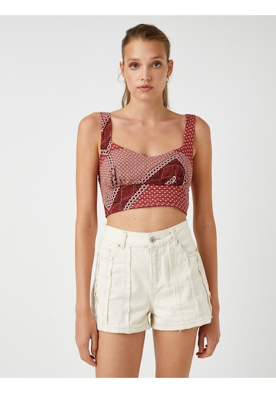 Koton Askılı Crop Atlet Bordo Desenli 2sak30107pw 2SAK30107PW04H