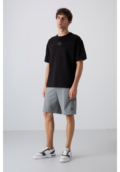 Tommy Life Siyah Pamuklu Kalın Yumuşak Dokulu Oversize Fit Baskılı Erkek T-shirt - 88323 Siyah