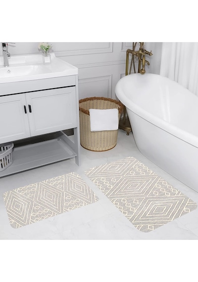 Rovigo Home Baskılı Kaymaz Taban 2 Li Banyo Paspas Takım Rvg5138-100X60-60X50 Çok Renkli
