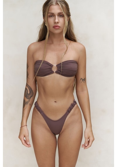 Mai Collection Mai Studios Co. Zahira Yan Büzgü Detaylı Brezilyan Kahve Bikini Altı Kahve