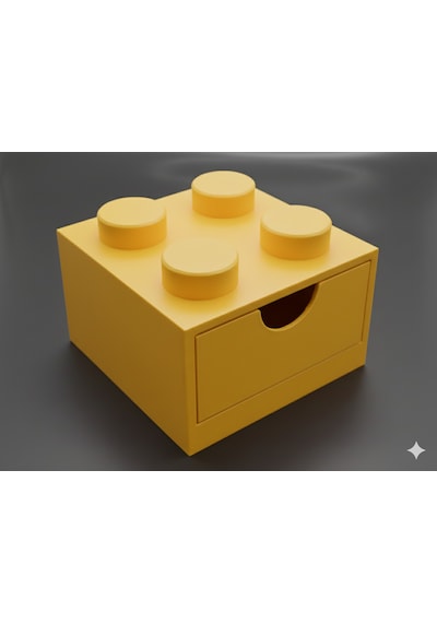 Lego Tasarımlı Mini Çekmece 2x2 Masaüstü Düzenleyici Dekoratif Saklama Kutusu Sarı