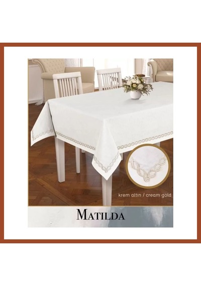 Bezos Matilda Model Krem-gold 155x260 Cm Keten Tablecloth Masa Örtüsü Şık Dekorasyon Pro