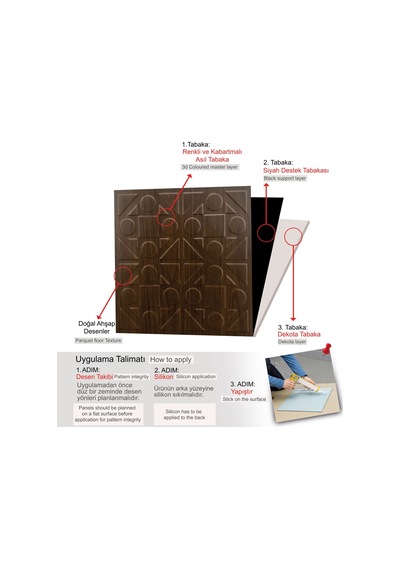 3 Boyutlu Duvar Paneli Kabartmalı Kareli Yuvarlak Desen Pvc 41x41 Cm/ 6 Adet /1 M² Teak