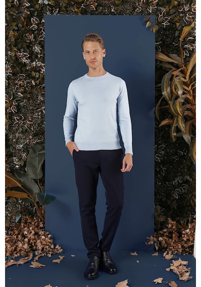 Efor Tr 858 Slim Fit Mavi Klasik Triko Mavi