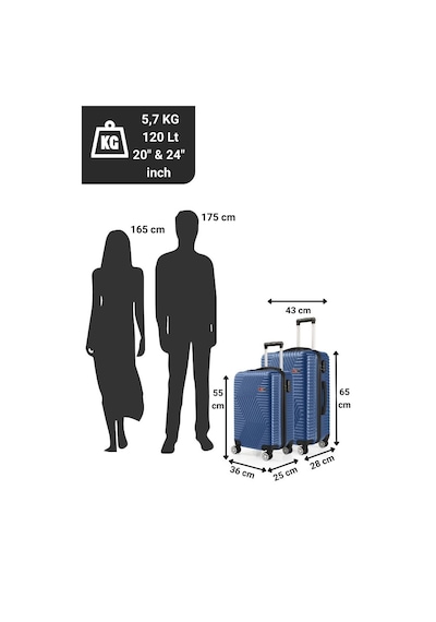 G&d Polo Suitcase Abs Kabin Ve Orta Boy Çivit Mavi 2'li Valiz Seti 600.05-set-ok Mavi