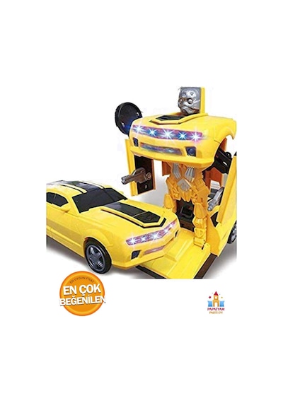Bumblebee Robot Araba Pilli 25 Cm - Işıklı Ve Sesli, Çocuklar İçin Eğlenceli Transformer Sarı