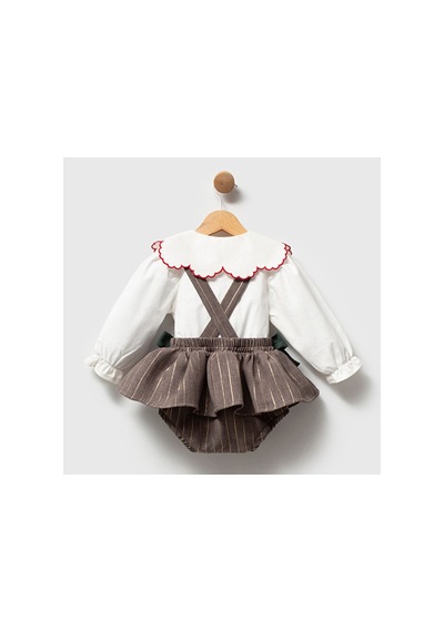 Ministok Dolce Kız Bebek Gömlekli Romper Kız Bebek Tulum Gömlek 2 Li Takım Gri