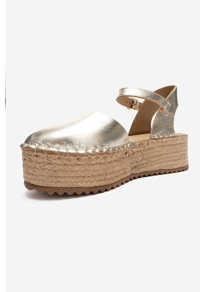 Luvishoes Viba Altın Hakiki Deri Kadın Hasır Dolgu Taban Sandalet Altın