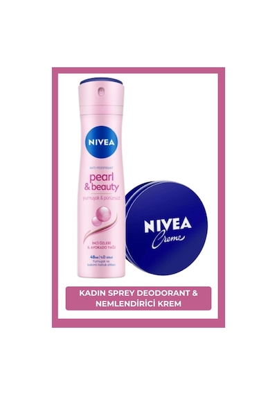 Nivea Pearl & Beauty Kadın Sprey Deodorant 150 ML + Nemlendirici Krem Teneke 30 ML