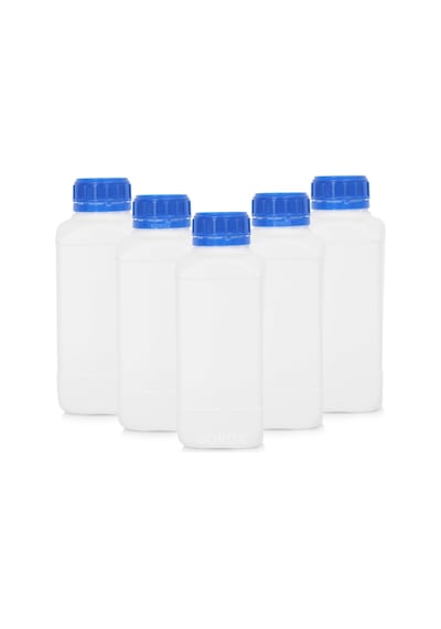 Borox Plastik Kare Şişe Mavi Kilit Kapaklı Sızdırmaz Numune Şişesi 5 x 1 L