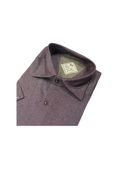 Eren Style Linen Keten Klasik %100 Cotton Kısa Kollu Terletmeyen Gömlek Mürdüm