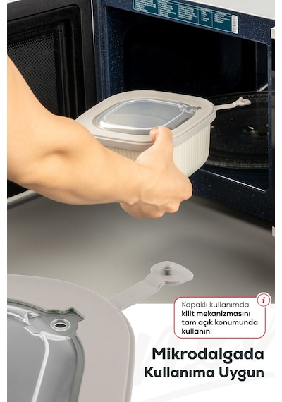 Vienev Mikrodalga Ve Difrize Uygun Vip Kapaklı Özel Saklama Kabı Seti Bej 12'li 4 x 600 -1100 - 1800 ML Bej